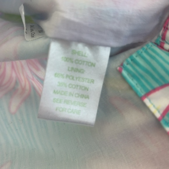 Lilly Pulitzer Girls Size 7 Aqua Pink Floral Shift Dress Pockets & Side Tie - Picture 7 of 13